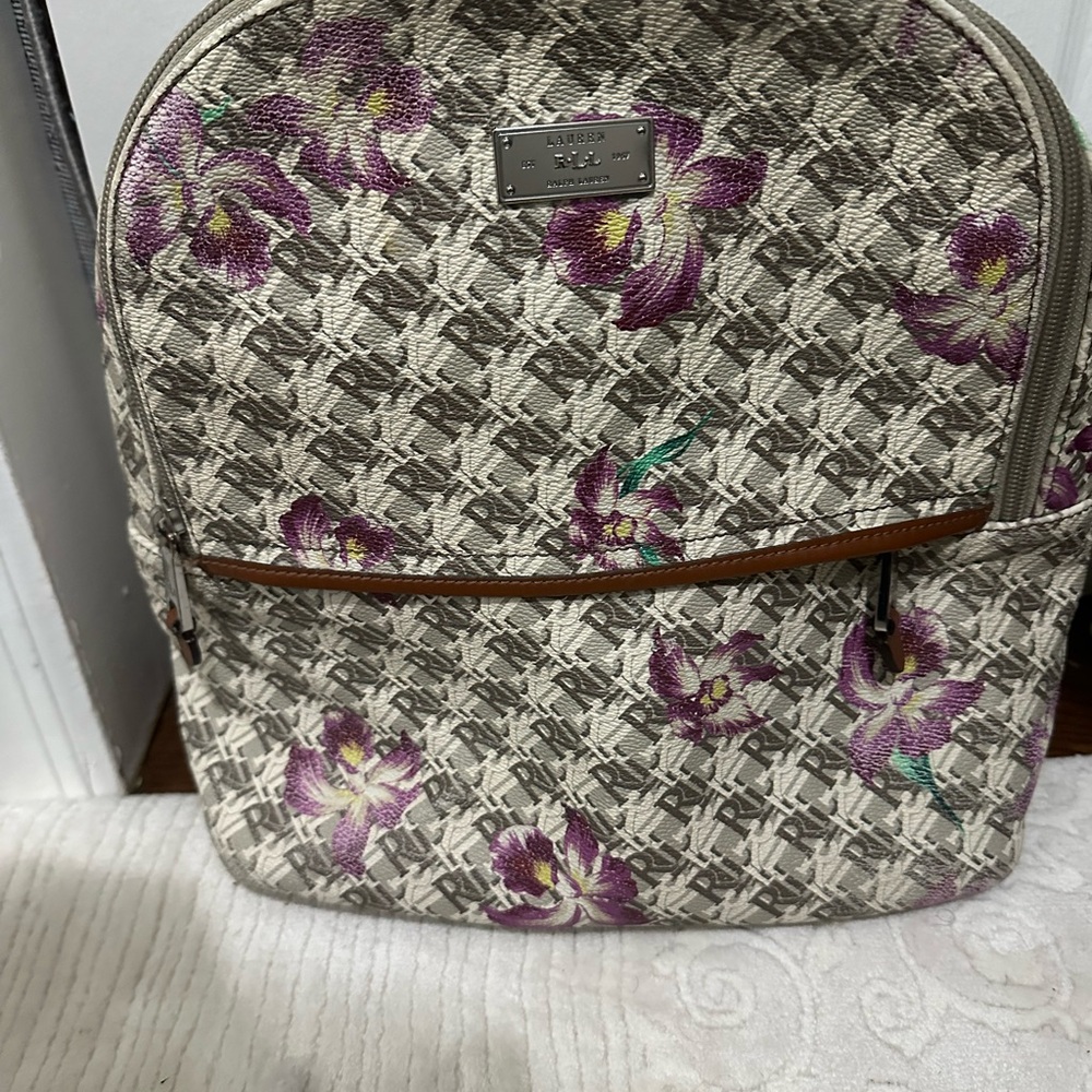 Lauren Ralph Lauren Cream and Purple Floral Backpack